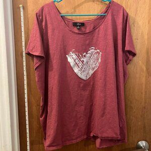 Size 3X(30/32W) - Ellos - Mauve Short Sleeve Heart T-Shirt